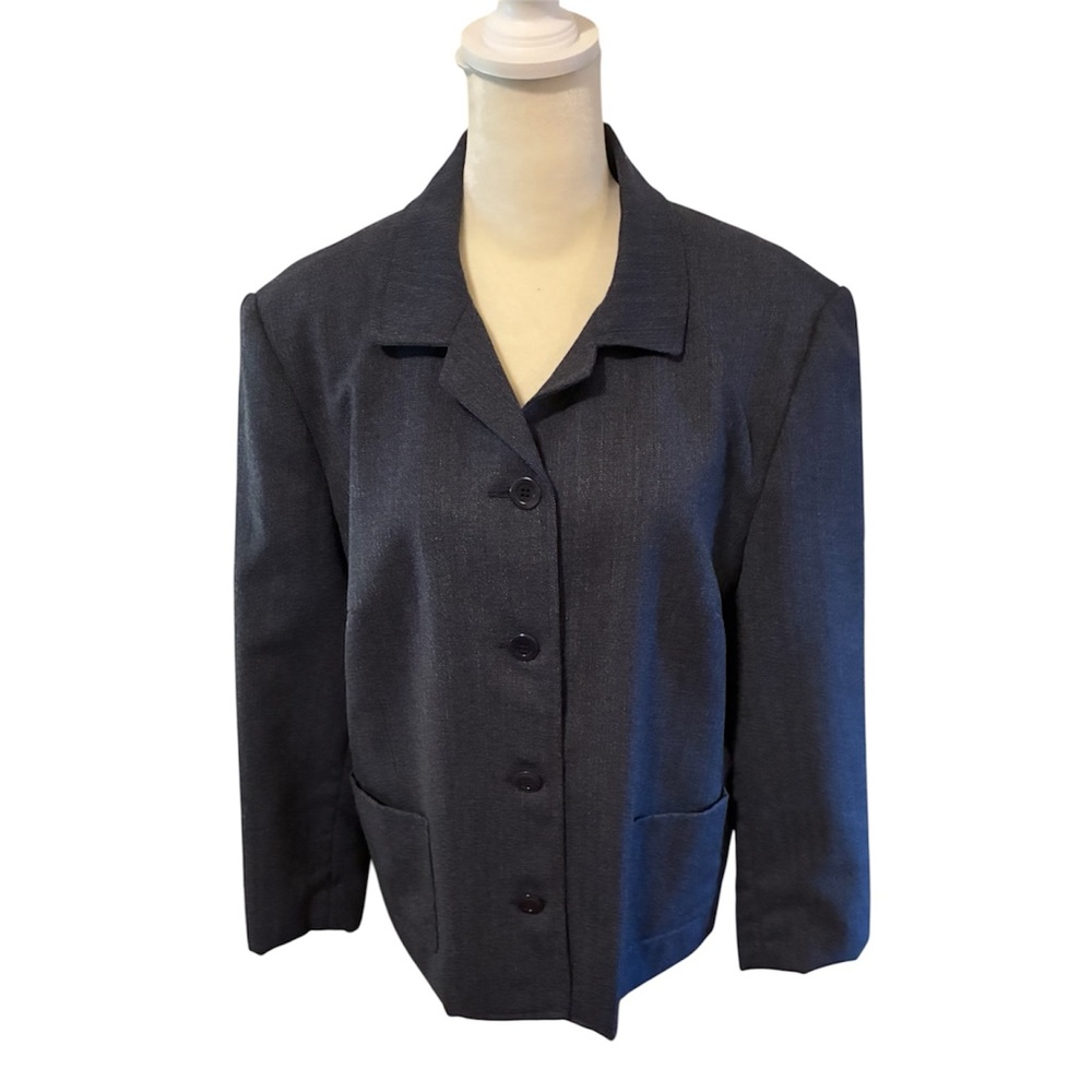 Talbots Wool Blazer Size 14 Marled Navy 100% Pure-New Wool Careerwear Corpcore